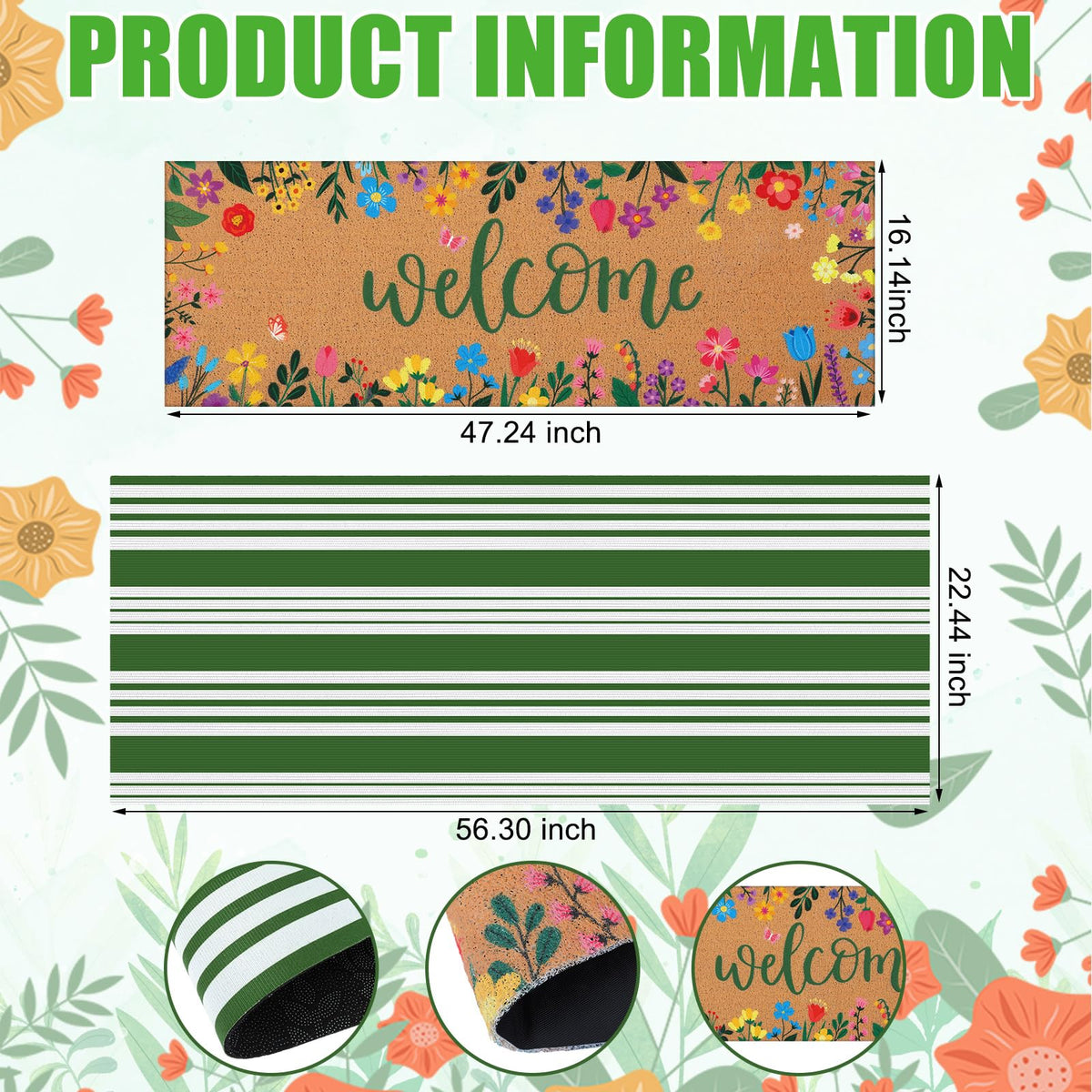 Tinideya floral mat close-up showing Welcome lettering.