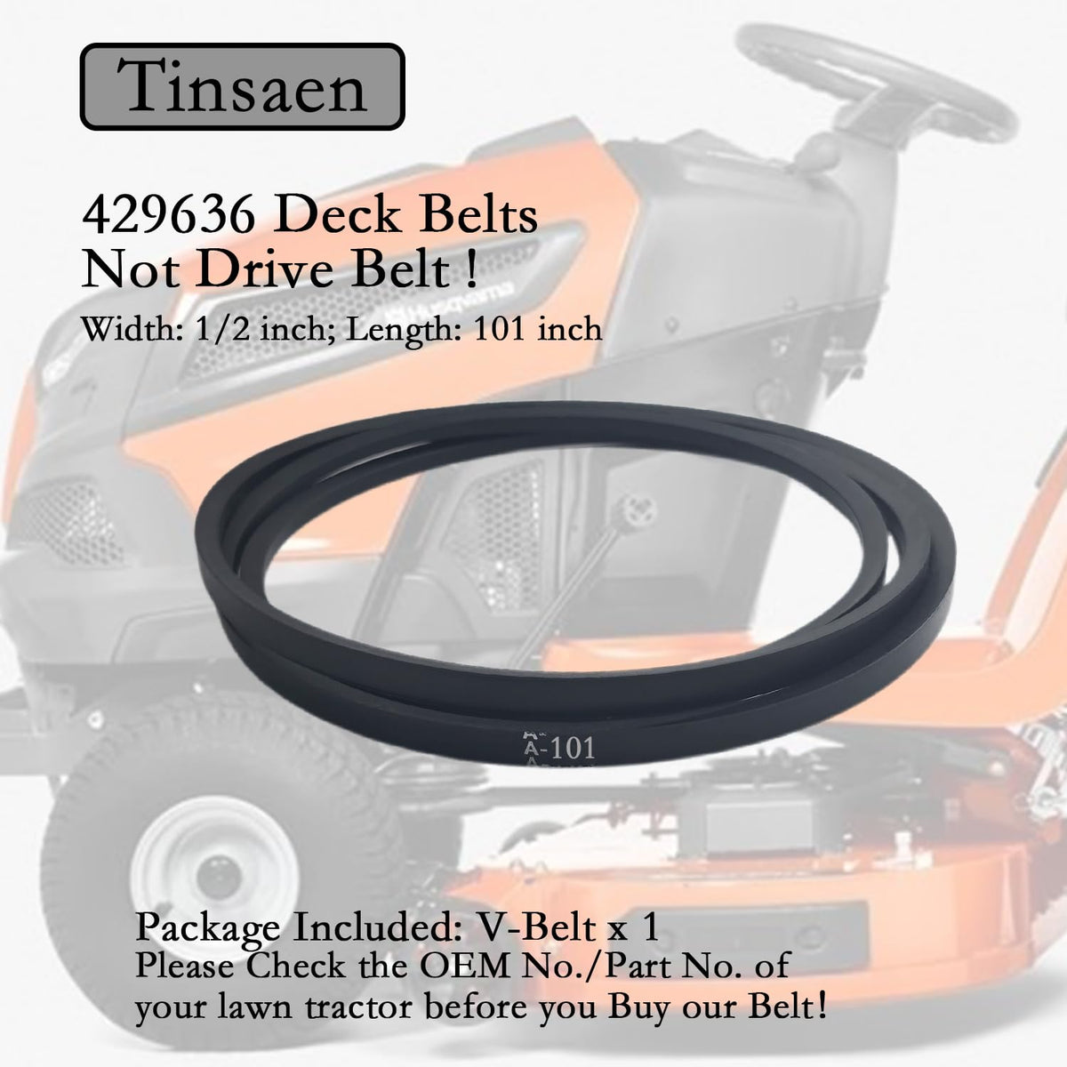 Tinsaen deck belt on lawn-tractor demonstrates an easy swap for compatible mowers