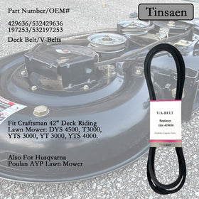 Tinsaen deck belt packaging highlights ready-to-install replacement for lawn tractors