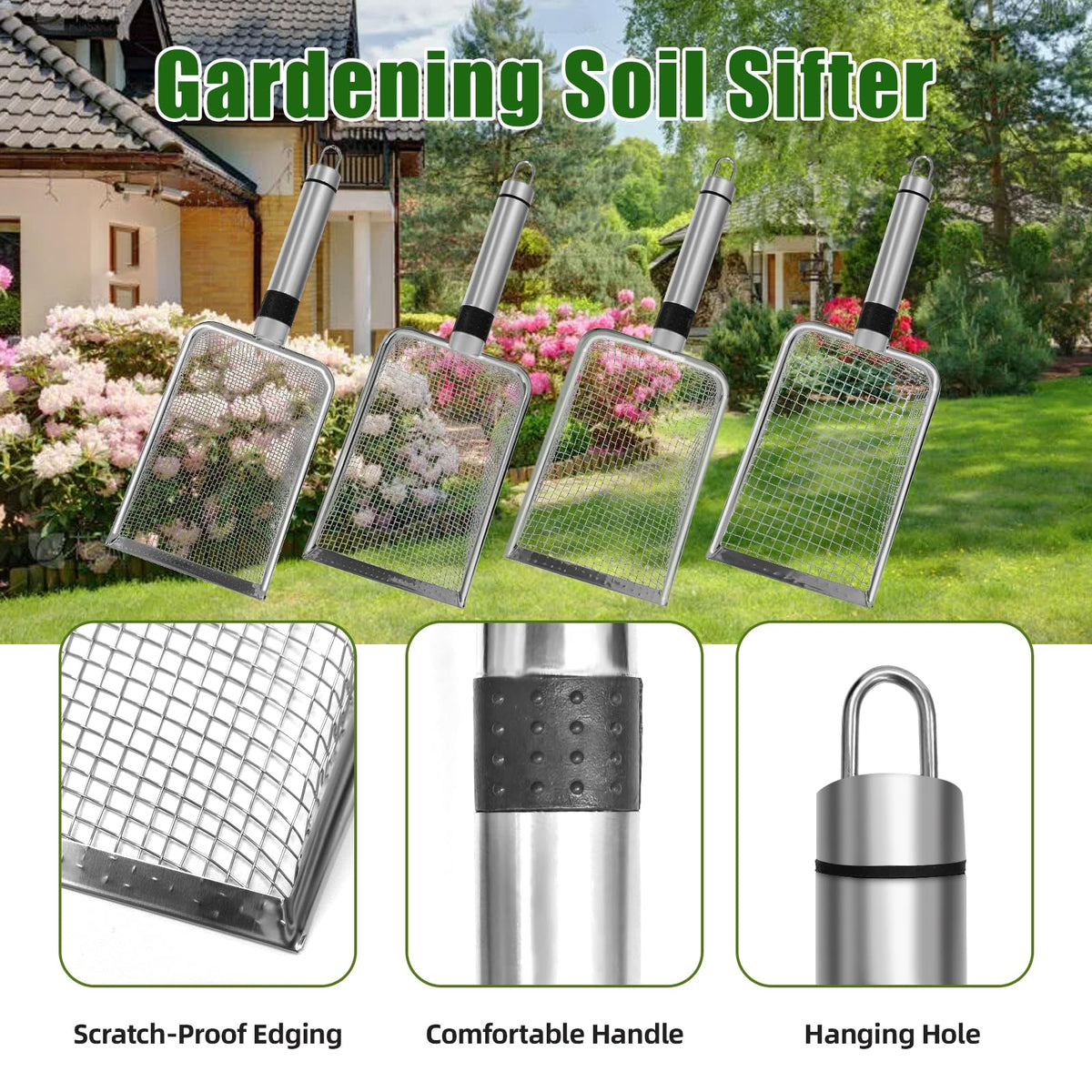 TINSKY 3-8mm mesh sifter separates clumps for smoother beds