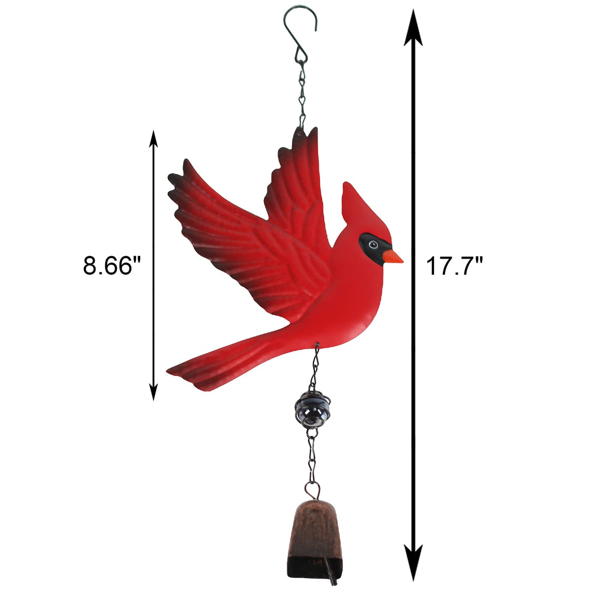Tinsow Cardinal wind chime hand-painted finish captures natural cardinal tones.