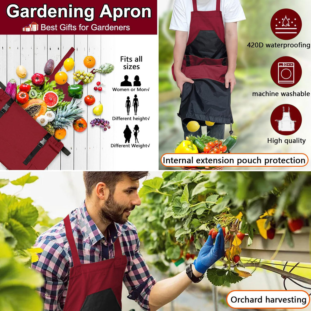 Tintsabo Gardening Apron ergonomic criss-cross strap reduces shoulder strain in long sessions.