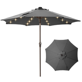 Tioline 9FT solar LED umbrella with grey fabric and ambient lighting for evenings