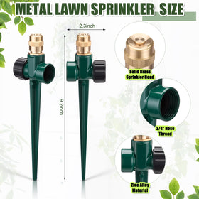 Tioncy brass-head sprinkler with adjustable nozzle for fan, cone, or jet spray.