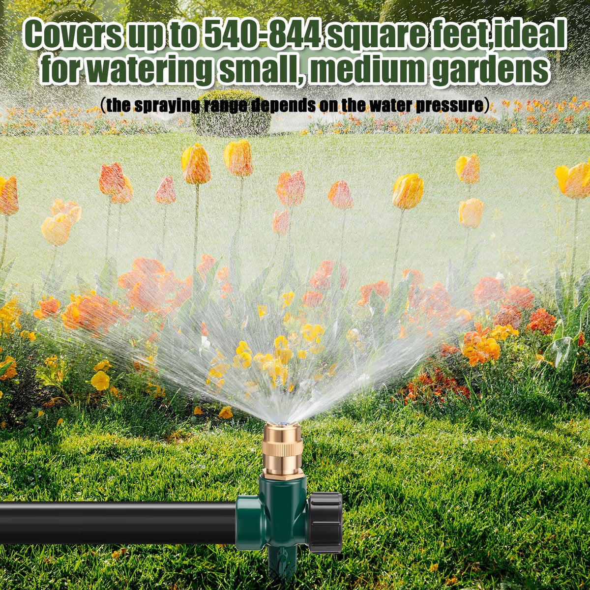 Tioncy four-pack sprinklers connect in series to extend coverage.
