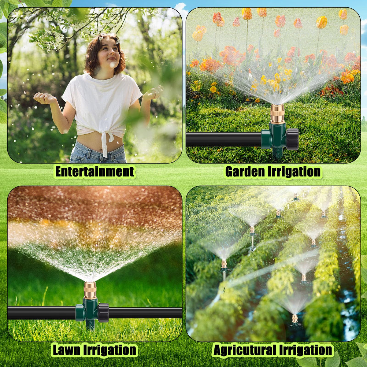 Tioncy four-pack set provides scalable irrigation for lawns, gardens, and patios.