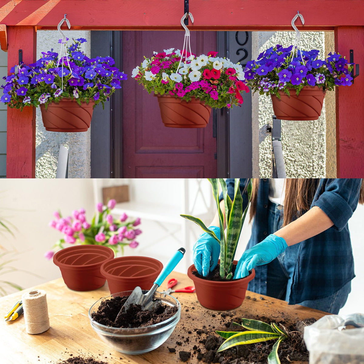Tioncy coffee hanging planter with hook assembly ensures stable hanging