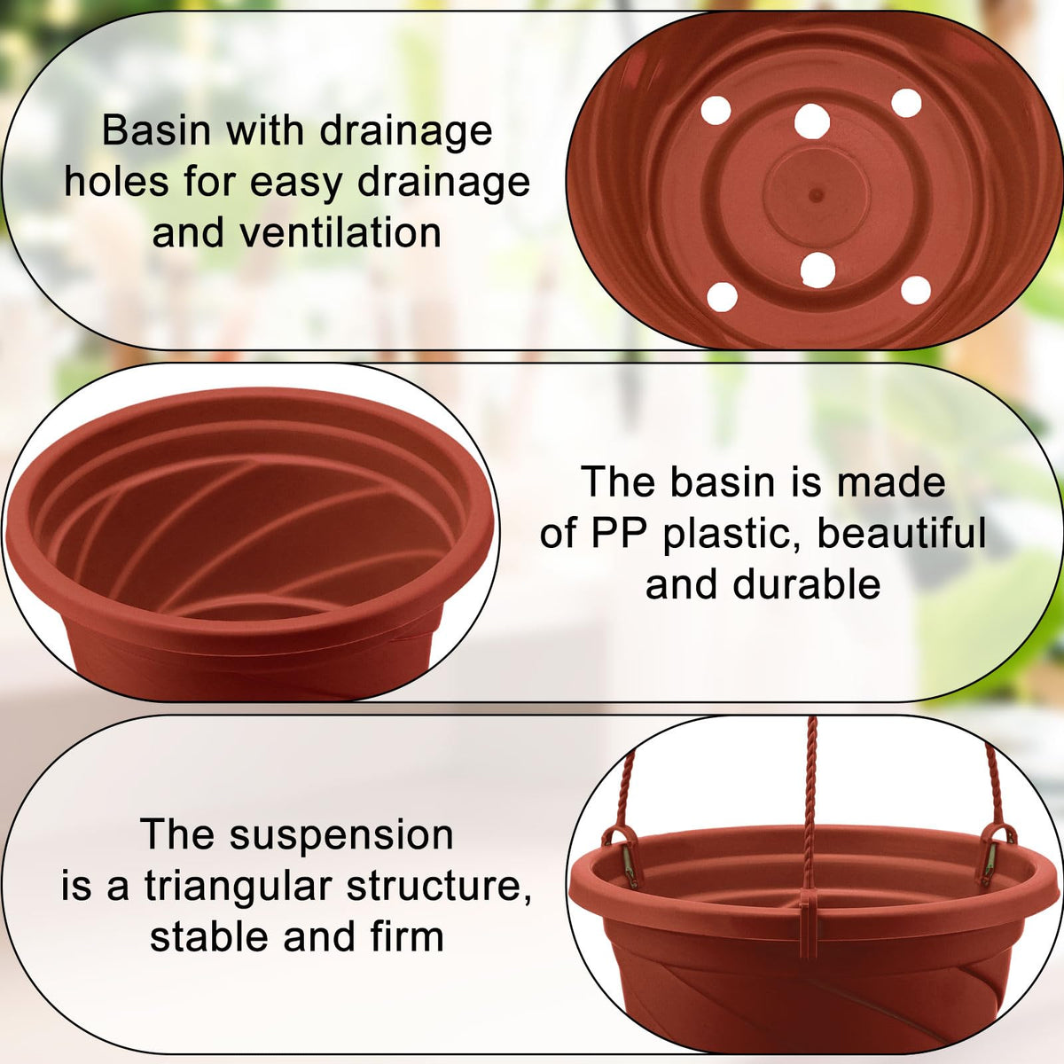Tioncy coffee hanging planter side view shows compact, space-saving design