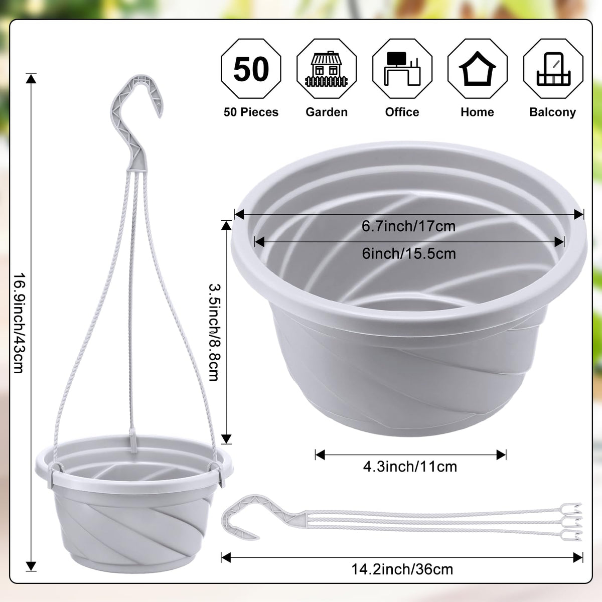 Tioncy round-hanging-planter-baskets provide space-saving, attractive plant display for balconies.
