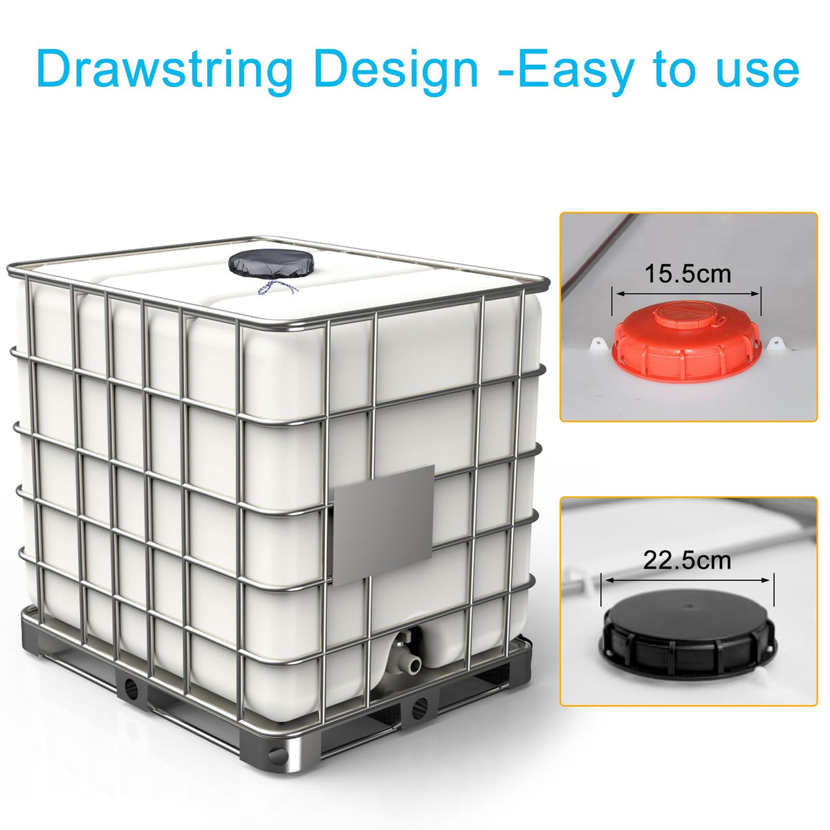 TIONLCLC IBC tote with mesh cover on barrel stays debris-free