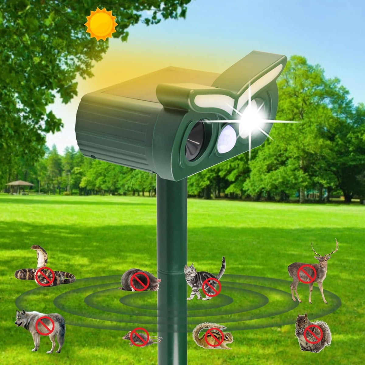 Tirgo 4Pack solar ultrasonic repellents deter wildlife in garden