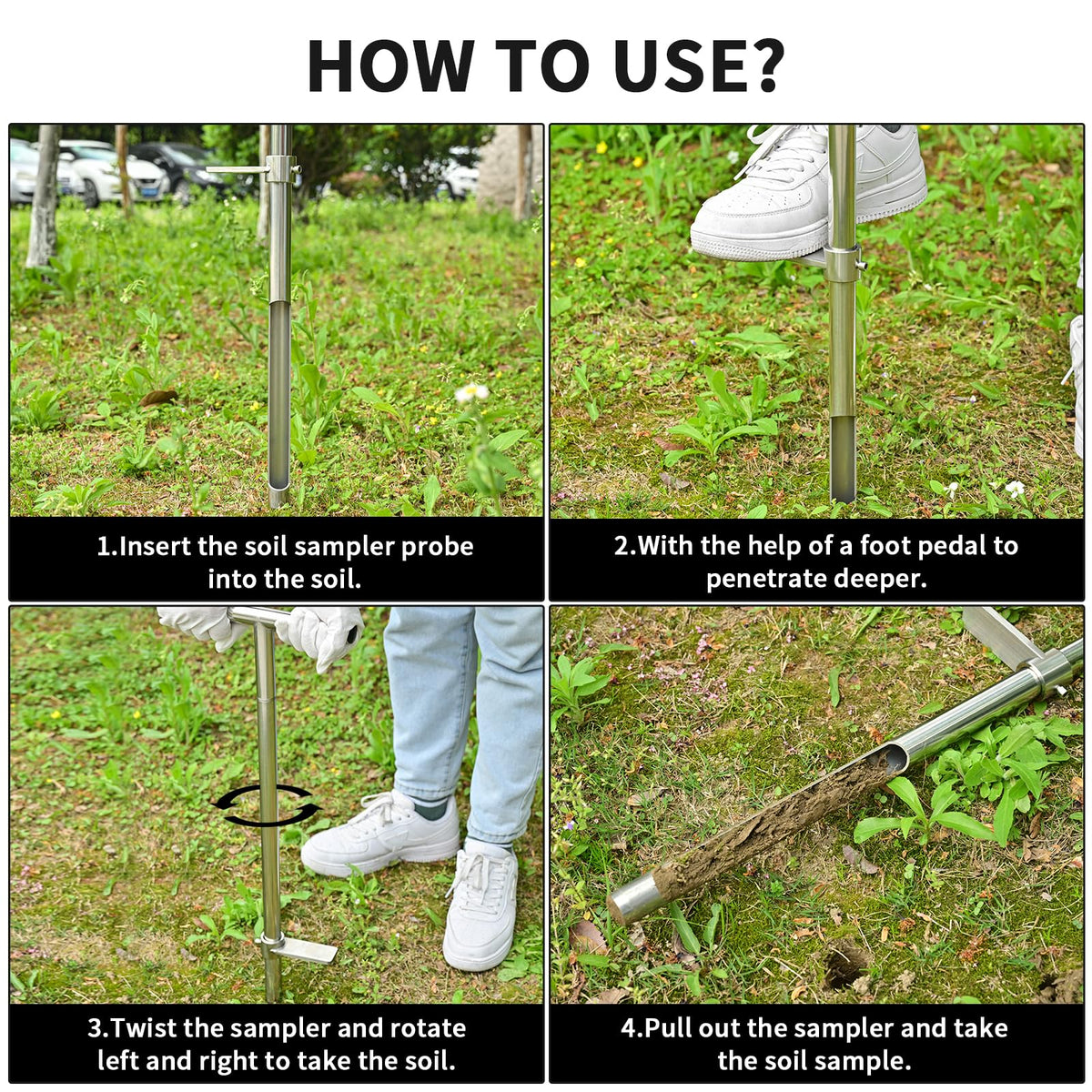 TIRYIUOU stainless-steel soil probe-handle: durable choice for repeated sampling