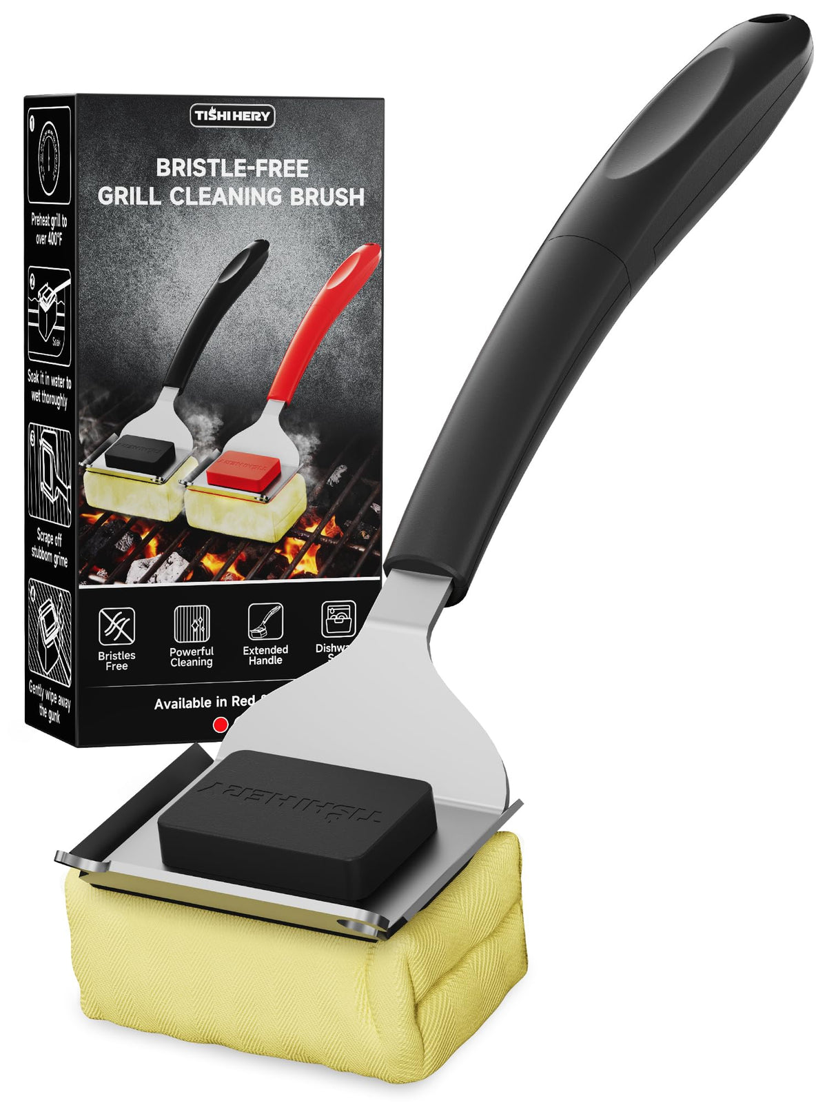 TISHI HERY bristle-free grill brush for safe, wire-free cleaning on all grill types.
