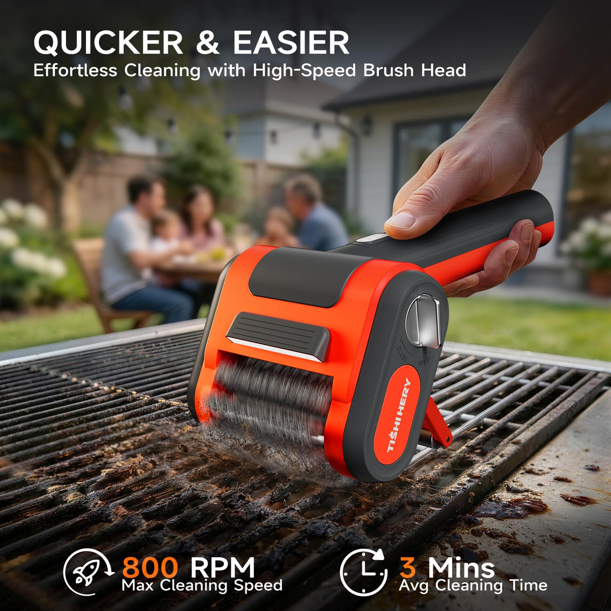 TISHI HERY brush with LED light for night grill cleanup.