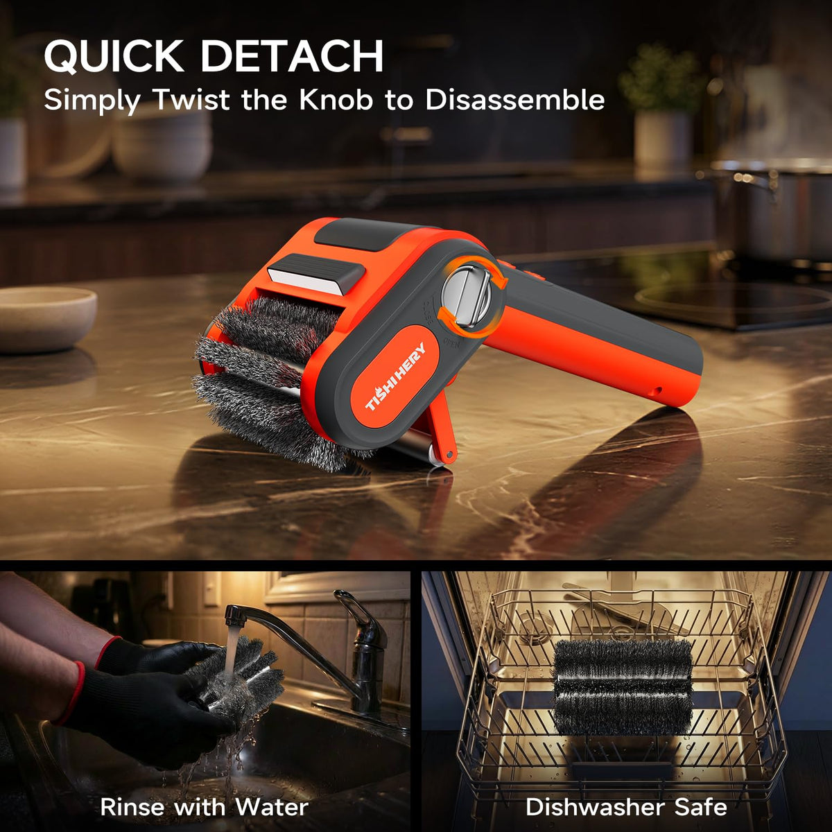 TISHI HERY night-cleaning setup illuminates the grill surface.