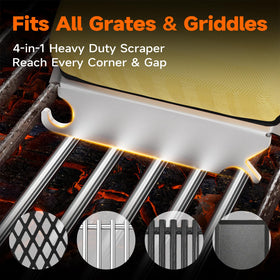 TISHI HERY scraper with notches reaches sides and bottoms of grates.