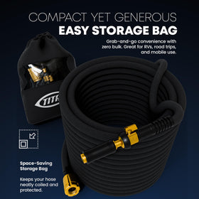 Titan 30ft hose ready for easy storage in a compact footprint