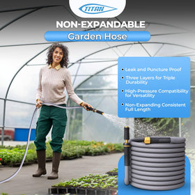 Titan Garden Hose brass connectors enable universal compatibility with fittings.