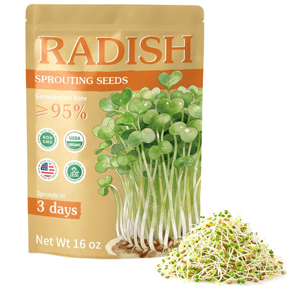 TitaniX organic radish sprout seeds 16oz bag for indoor sprouting.