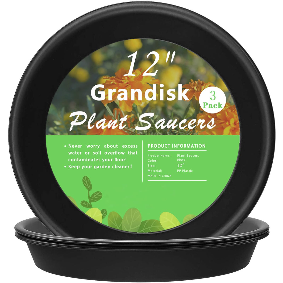 TITE 12-inch plant saucer top view with wide rim for stability.
