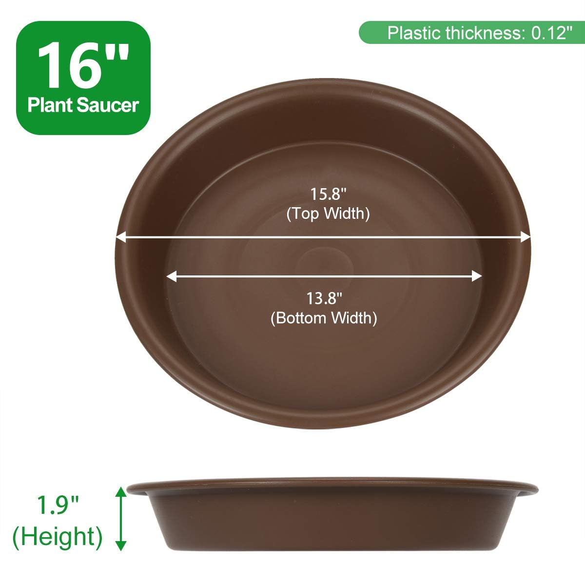 TITE Plant Saucer 16-inch side view shows sturdy, thick plastic for longevity.