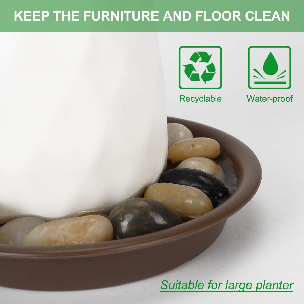 TITE Plant Saucer allows decorative pebbles for a polished look.
