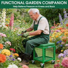 TITIUNCLE rolling garden cart seat in-use demonstrates quick setup.