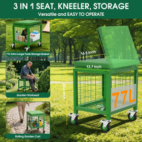 TITIUNCLE rolling garden cart seat wheels enable smooth mobility on grass and gravel.