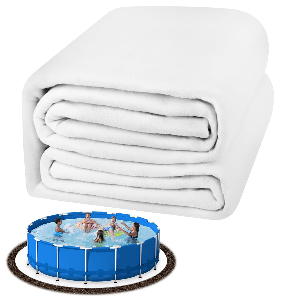 TIXANF 24FT white pool liner pad top view shows puncture protection.