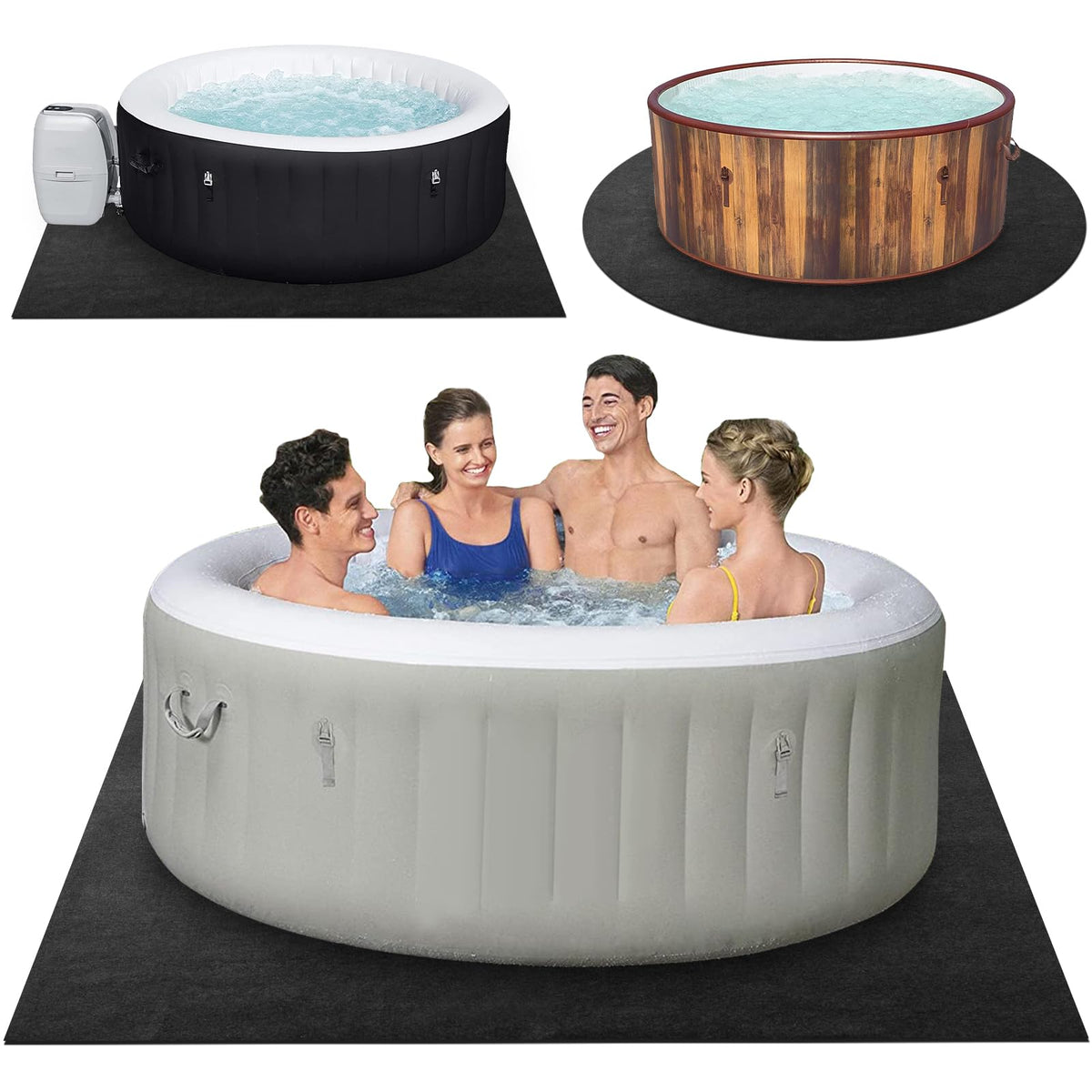 TIXANF hot tub mat 80x80 cm front view protects tub and floor from damage.