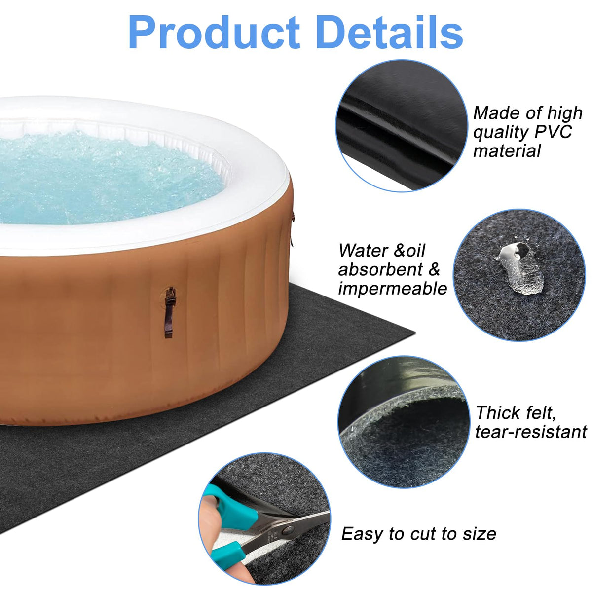 TIXANF hot tub mat slip-resistant base prevents movement.
