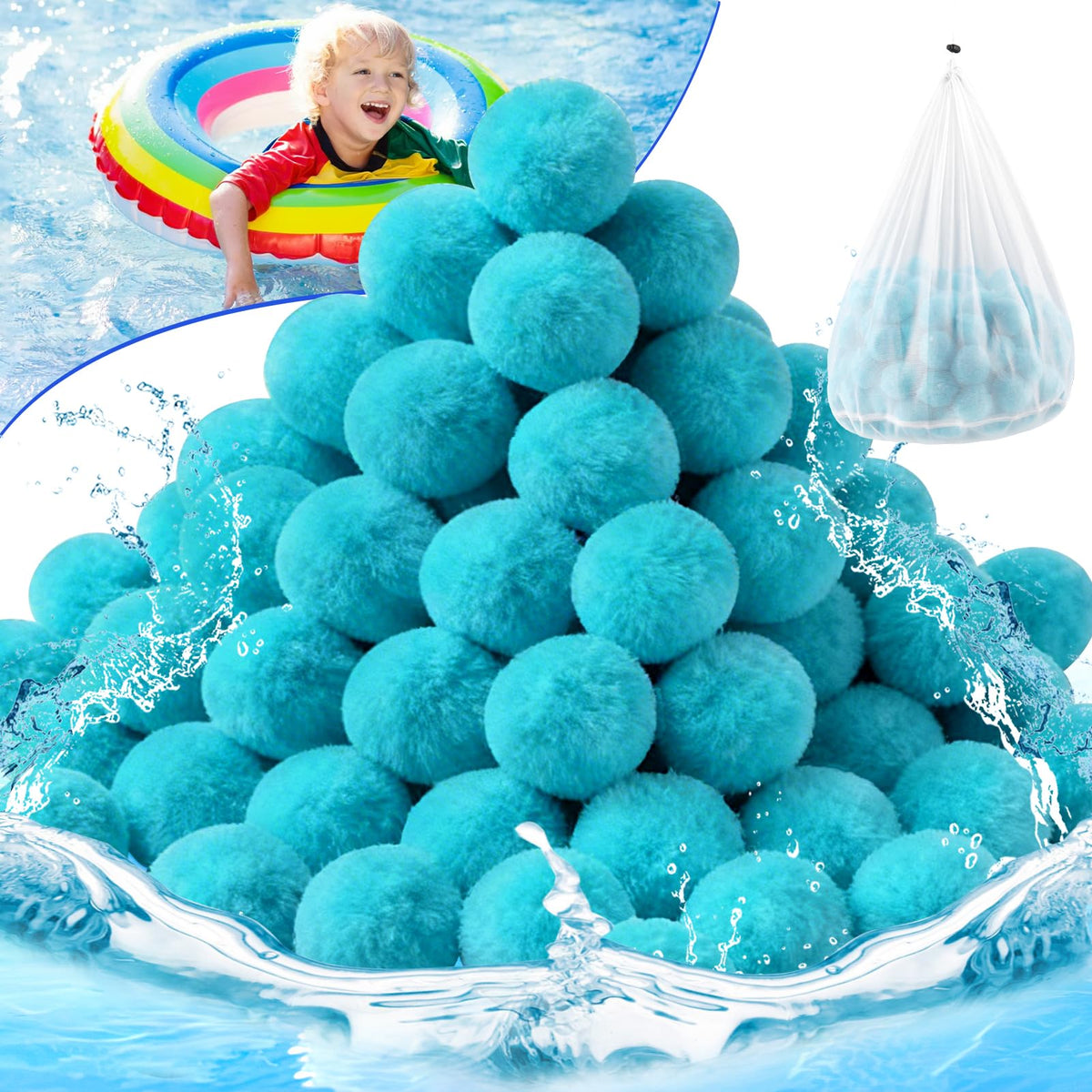 TIXANF pool filter balls close-up showing enhanced filtration for clear water.
