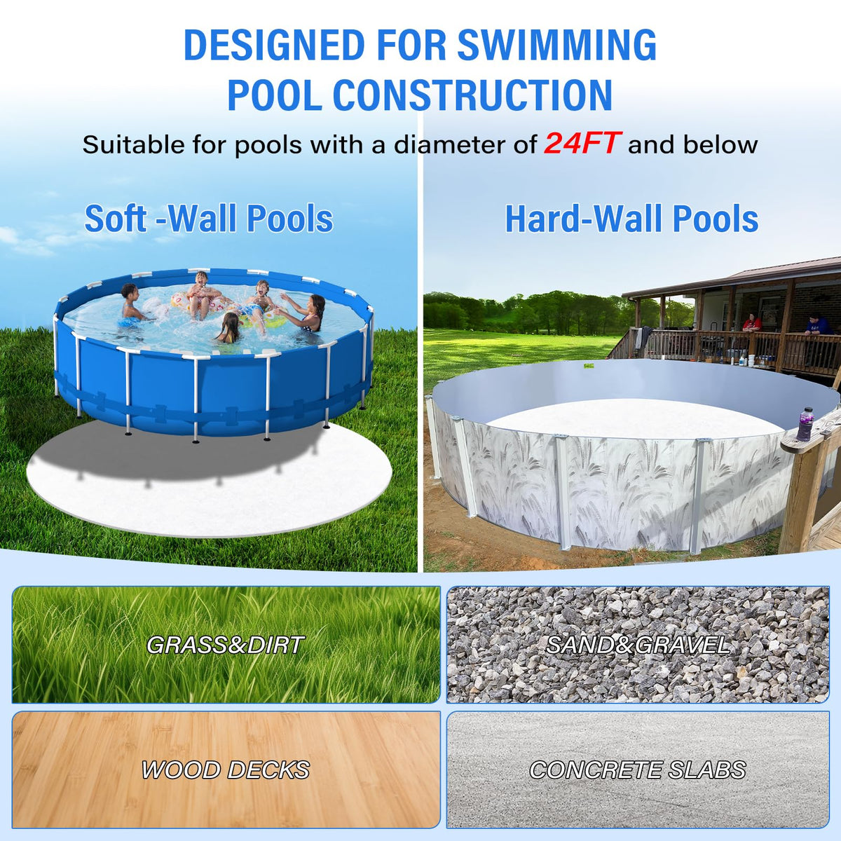 TIXANF universal surface compatibility pad suited for varied pool surroundings.