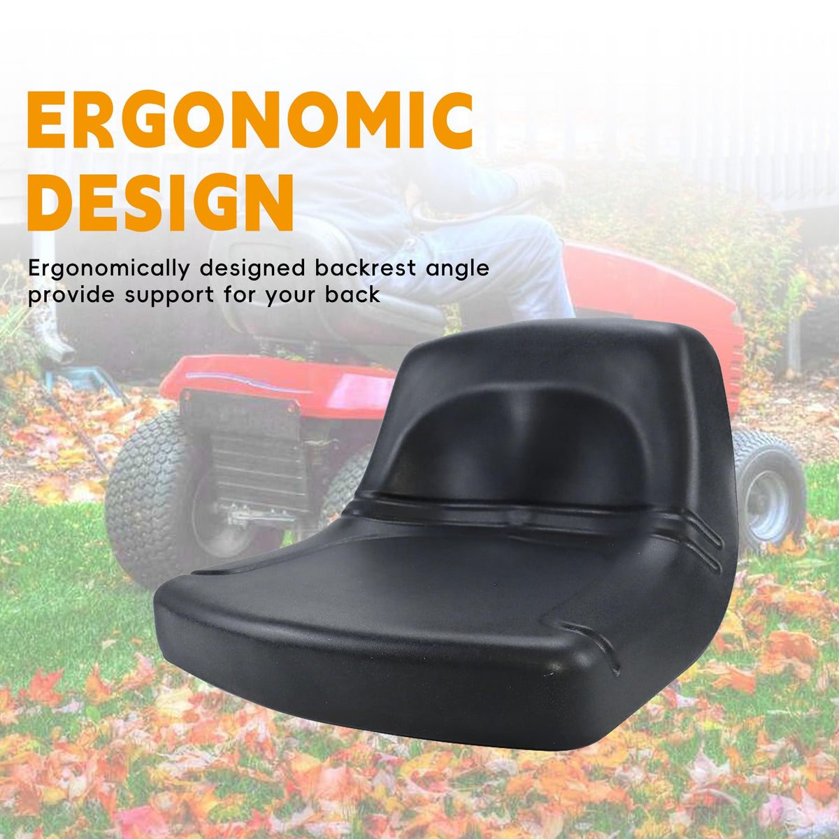 TJHSM lawn mower seat black side view highlights durable steel base for lasting use.