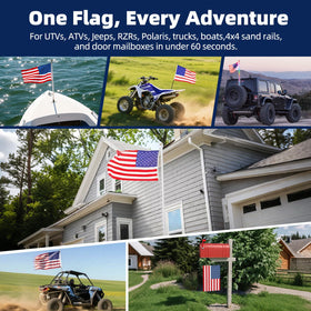 Flag decor suitable for campsites, golf carts, and backyard displays