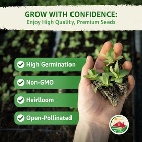 TKE Farms & Gardens seed packet label highlights 600+ seeds for abundant harvest