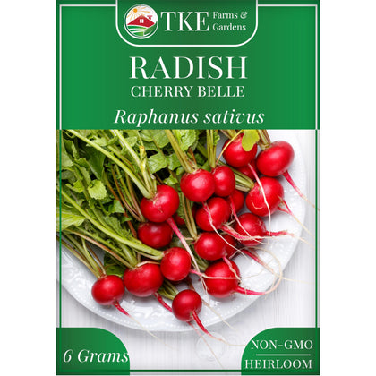 TKE Farms & Gardens Cherry Belle radish seeds pack; easy to grow and quick harvest for fresh salads.
