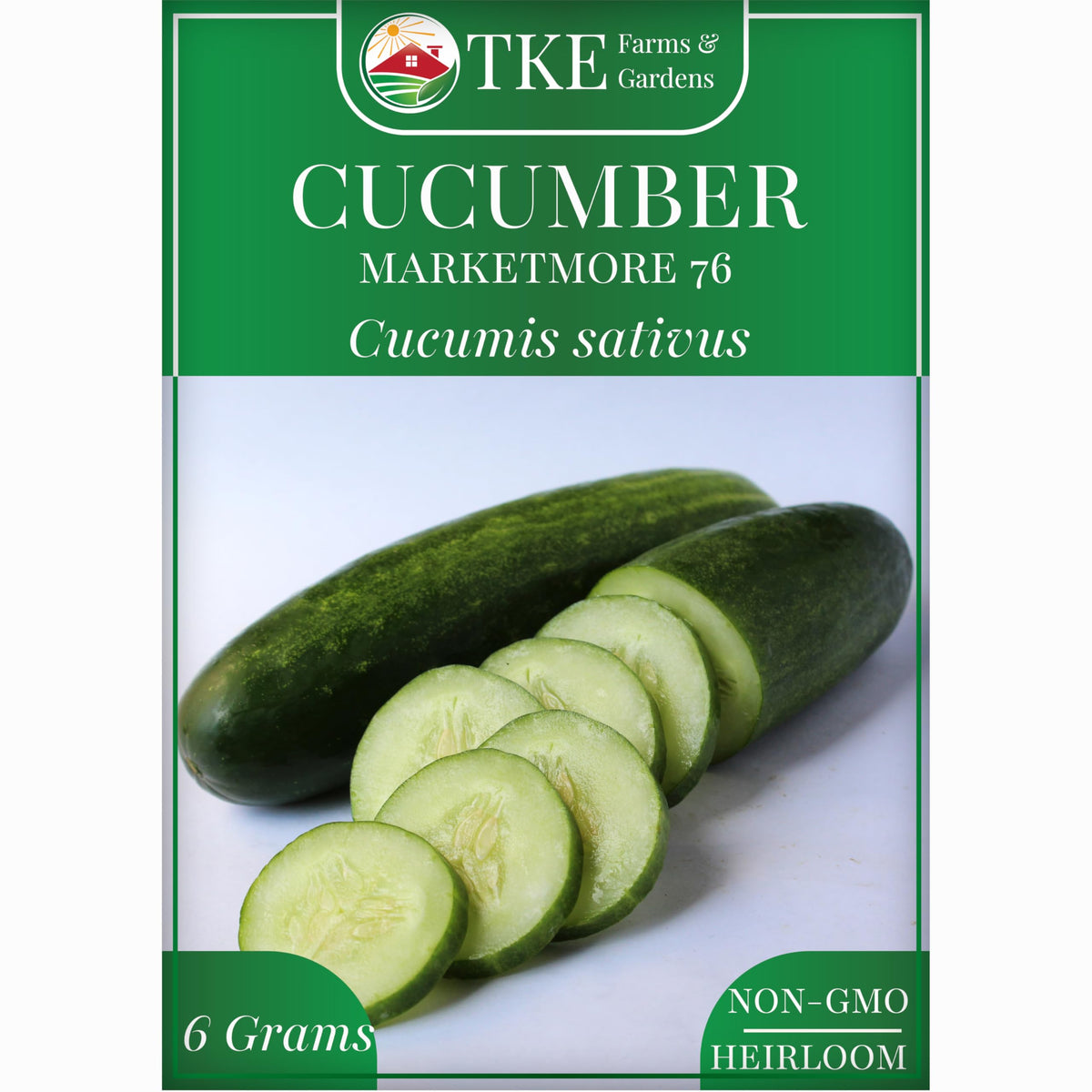 TKE Farms Marketmore 76 cucumber seeds for garden planting with a long harvest window.