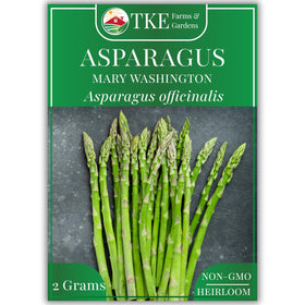 TKE Farms & Gardens Mary Washington asparagus seeds in seed packet front for spring planting.