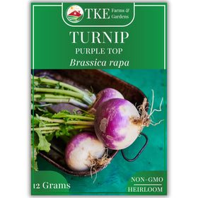TKE Farms & Gardens Purple Top Turnip seeds packet ready for spring planting