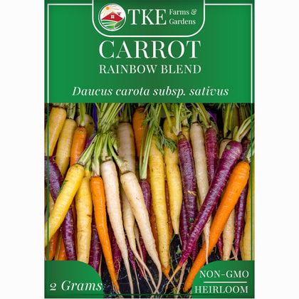 TKE Farms Rainbow Carrot Seeds packaging, ready for easy planting and a colorful harvest