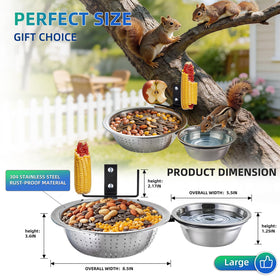 TKMSV 2 Bowls Squirrel Feeder highlights 5.5-inch water basin for hydration.