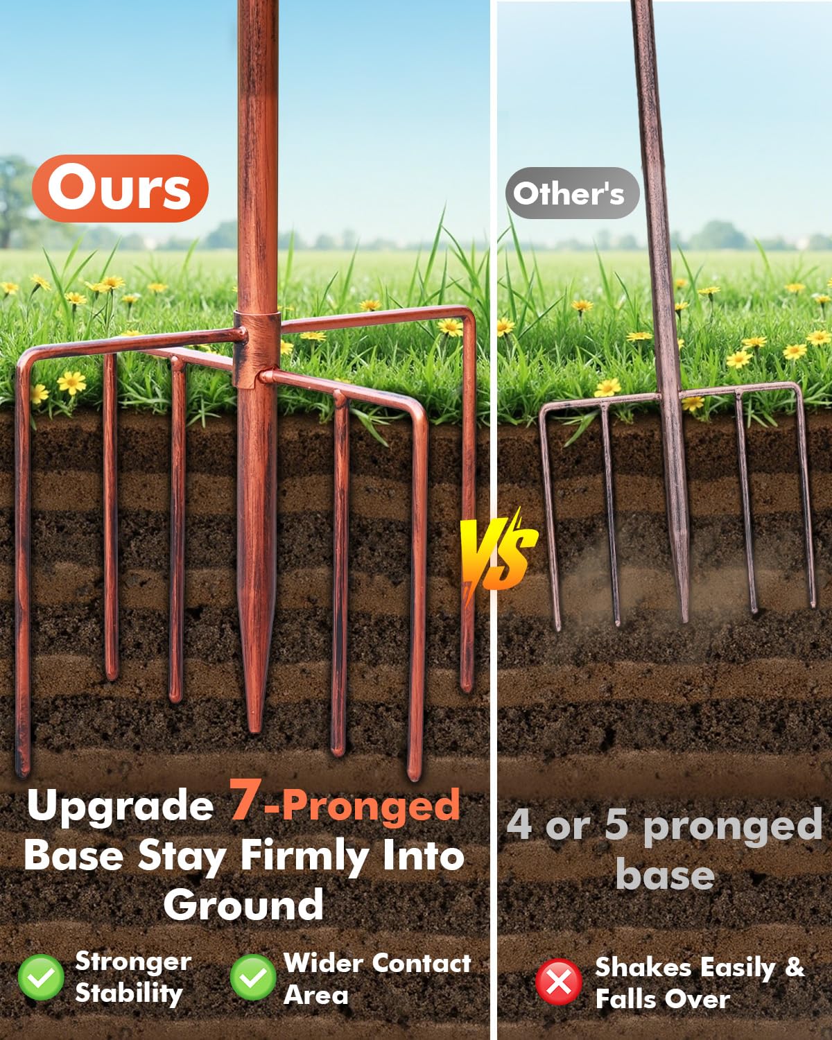 TLEYTOA adjustable-height pole adapts to beds, lawns, or planters for flexible placement.