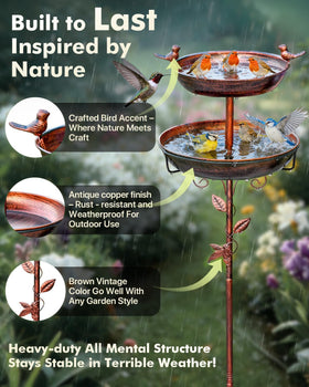 TLEYTOA bird bath 2-tier copper finish draws diverse visitors to your garden water source.