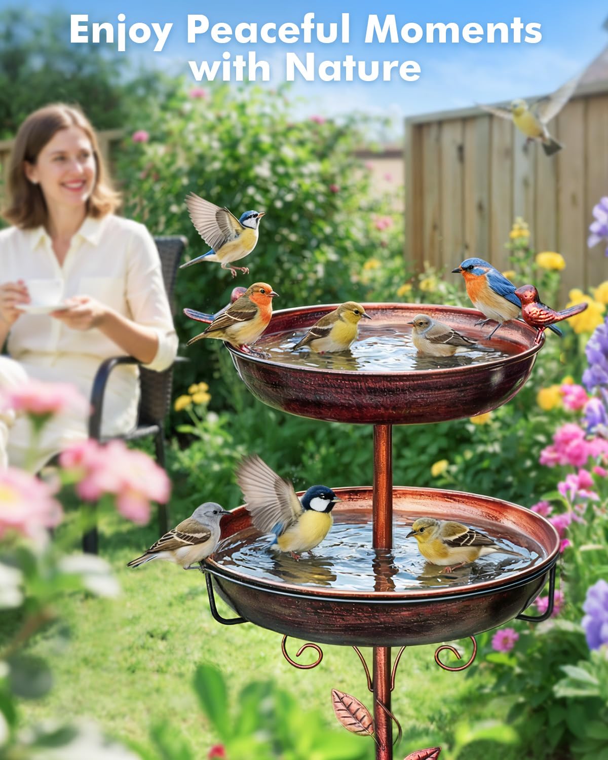 TLEYTOA stable 7-prong base keeps the bird bath steady in soil and gardens.