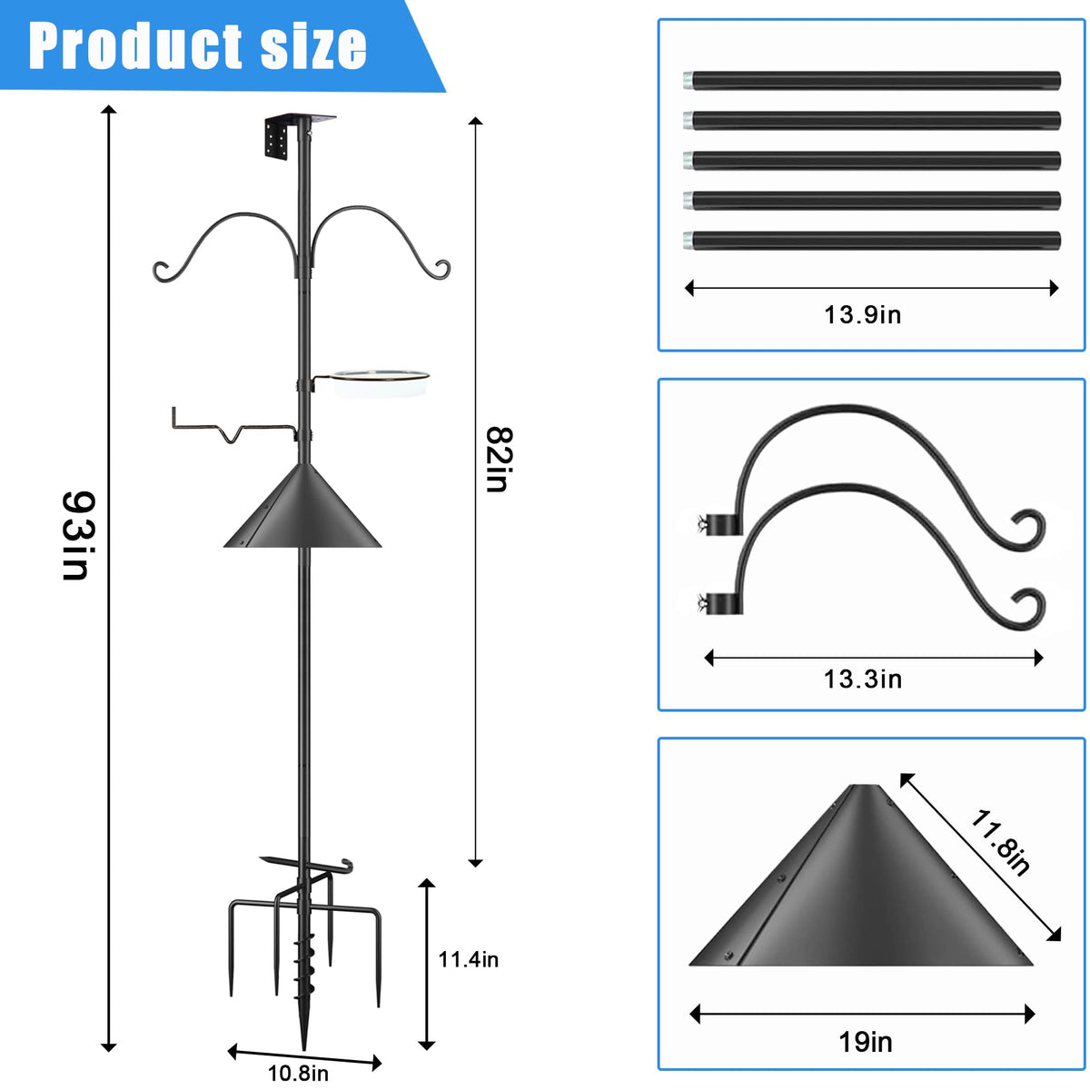 Tlsiod pole base with five prongs anchors the stand securely in outdoor spaces