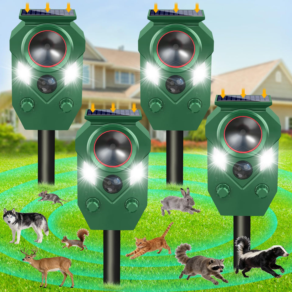 TLXLT ultrasonic repeller with PIR sensor detects movement to deter pests outdoors