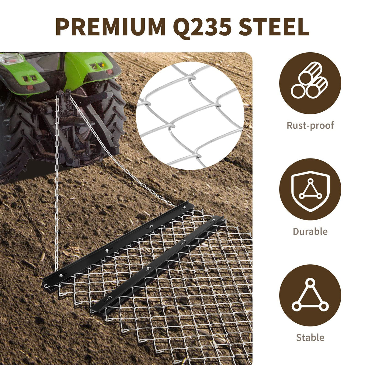 TMEE ATV drag harrow with 7 ft chain for easy hitching