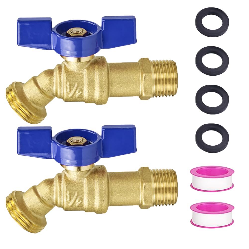 TMOK outdoor brass faucet close-up showing inlet and outlet for easy hose connections
