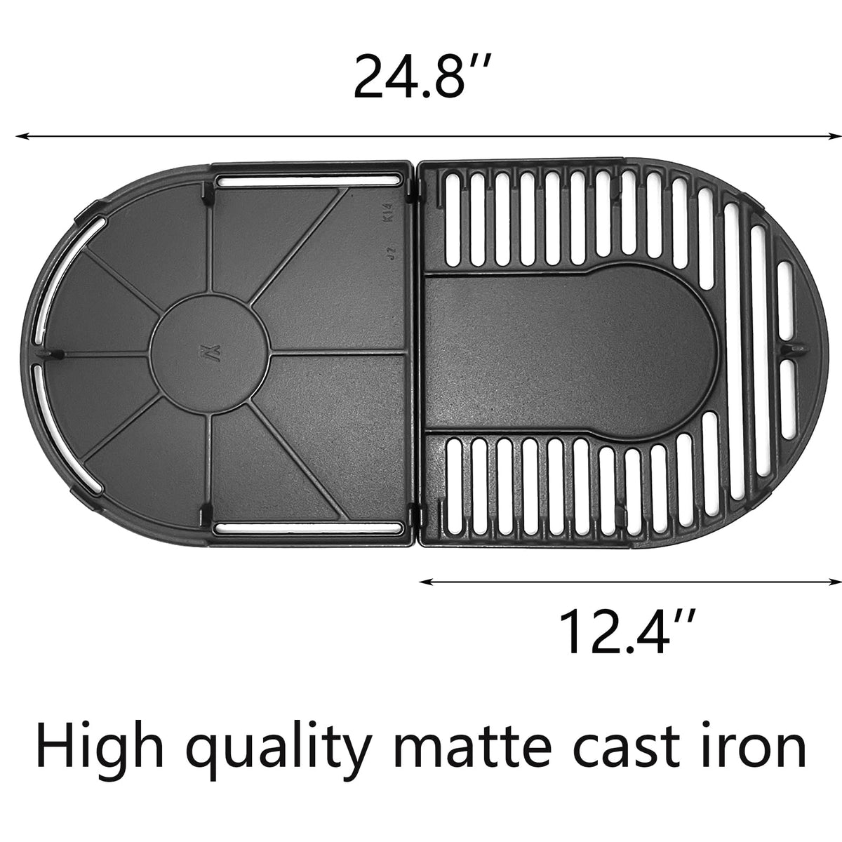 Tmozyar cast-iron grate close-up shows durable matte finish for long-lasting grilling